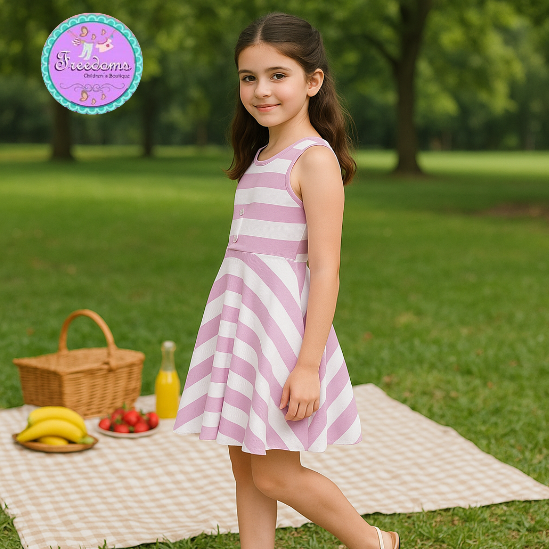 VESTIDO DE NIÑA RAYAS LILA