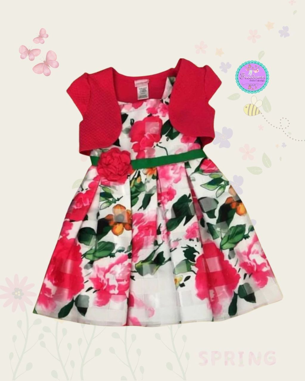 VESTIDO DE NIÑA ESTAMPADO FLORES CON CHAQUETA