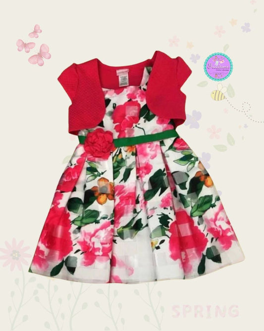 VESTIDO DE NIÑA ESTAMPADO FLORES CON CHAQUETA