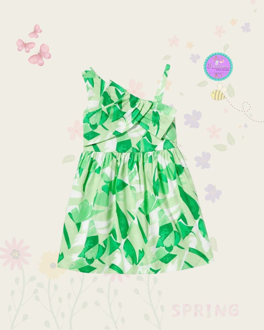 VESTIDO DE NIÑA VERDE PALMERAS
