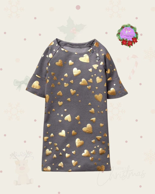 VESTIDO DE NIÑA ESTAPADO METALICO CORAZON