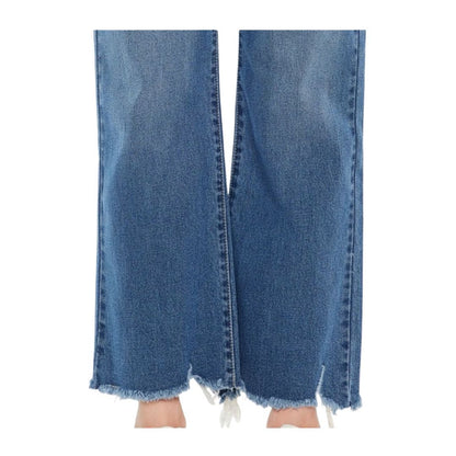 JEANS DE TIRO ALTO Y PIERNA ANCHA  BOTA  DESHEBRADO