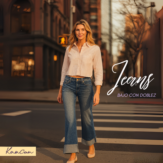 JEANS KAN CAN   DE TIRO BAJO  RECTO COMODO CON DOBLES
