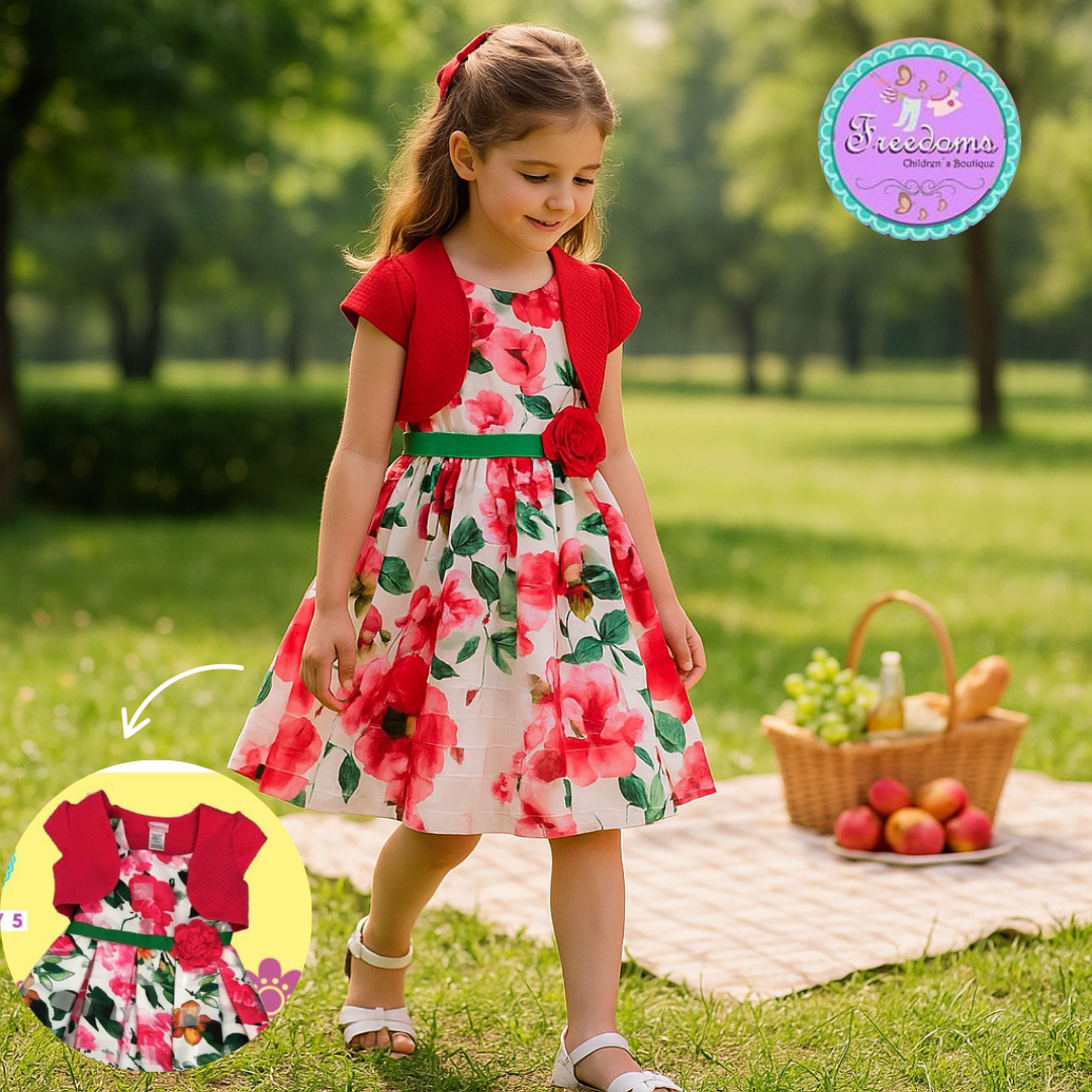 VESTIDO DE NIÑA ESTAMPADO FLORES CON CHAQUETA