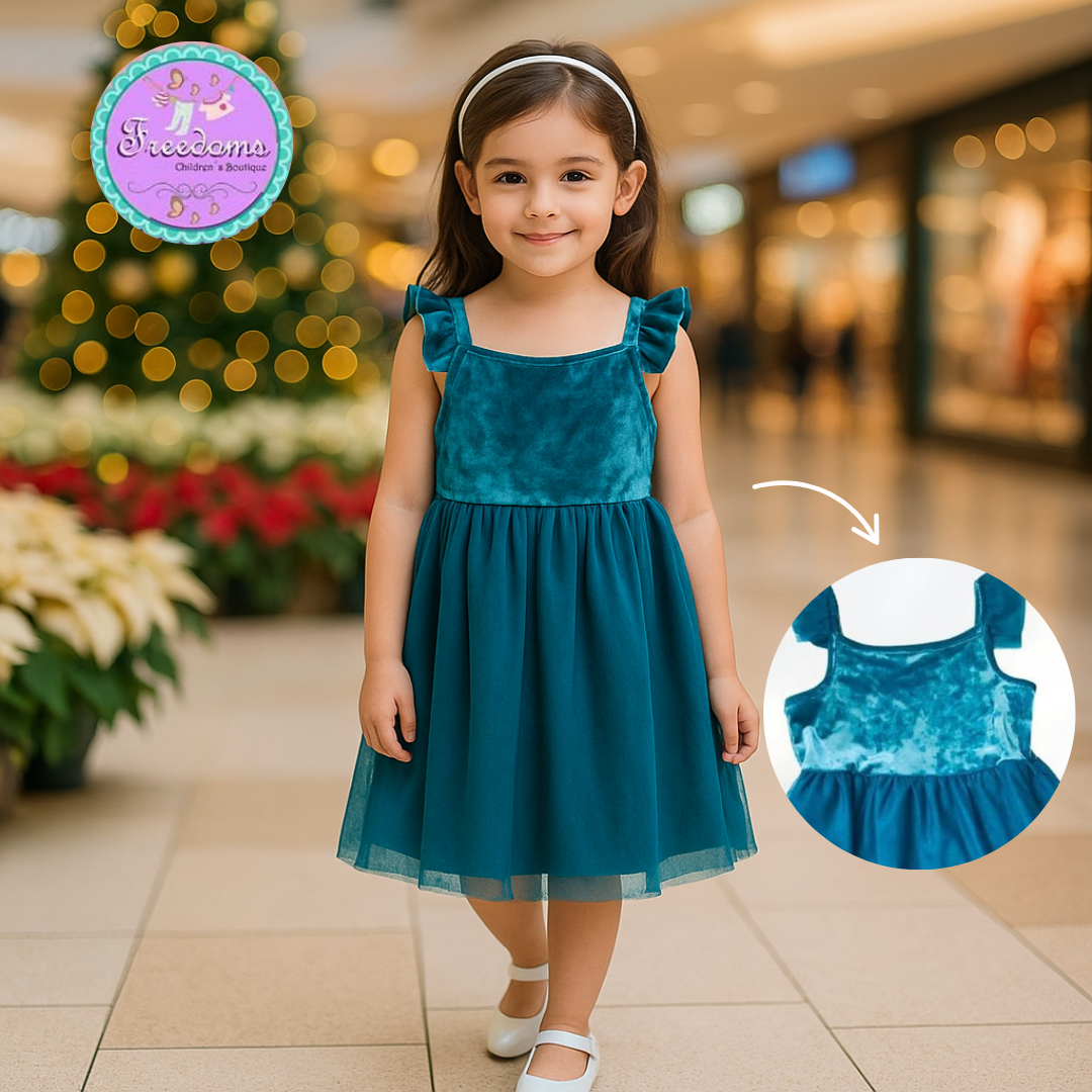 VESTIDO DE NIÑA AZUL TERCIPELO