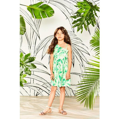 VESTIDO DE NIÑA VERDE PALMERAS